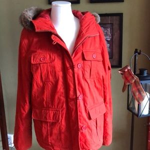 Jones New York sport jacket with faux fur hood.